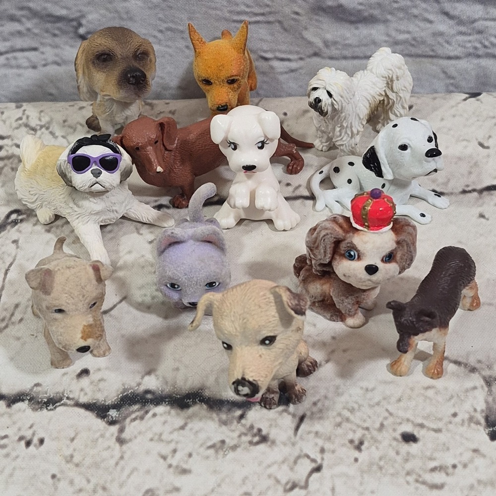 Assorted Dog Figures Lot Of 12‎ Momo Big Head Dollhouse Pets Some Flocked Mini